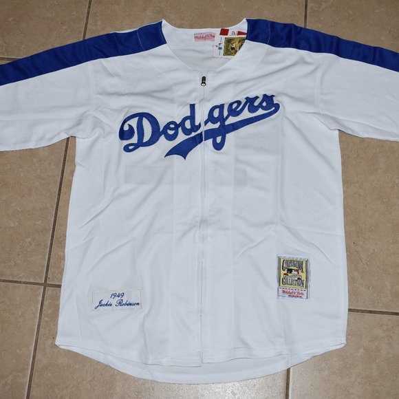 New Jackie Robinson LA Brooklyn Dodgers White Zip-Up Baseball Jersey Mens Medium - Picture 2 of 2